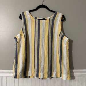 Liz Claiborne sleeveless linen cotton top striped tank keyhole button Size XXL